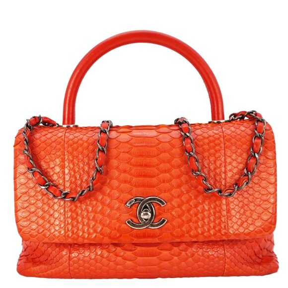 Chanel  Coco Flap Python Leather Top Handle Shoulder Bag Red - Picture 1 of 12